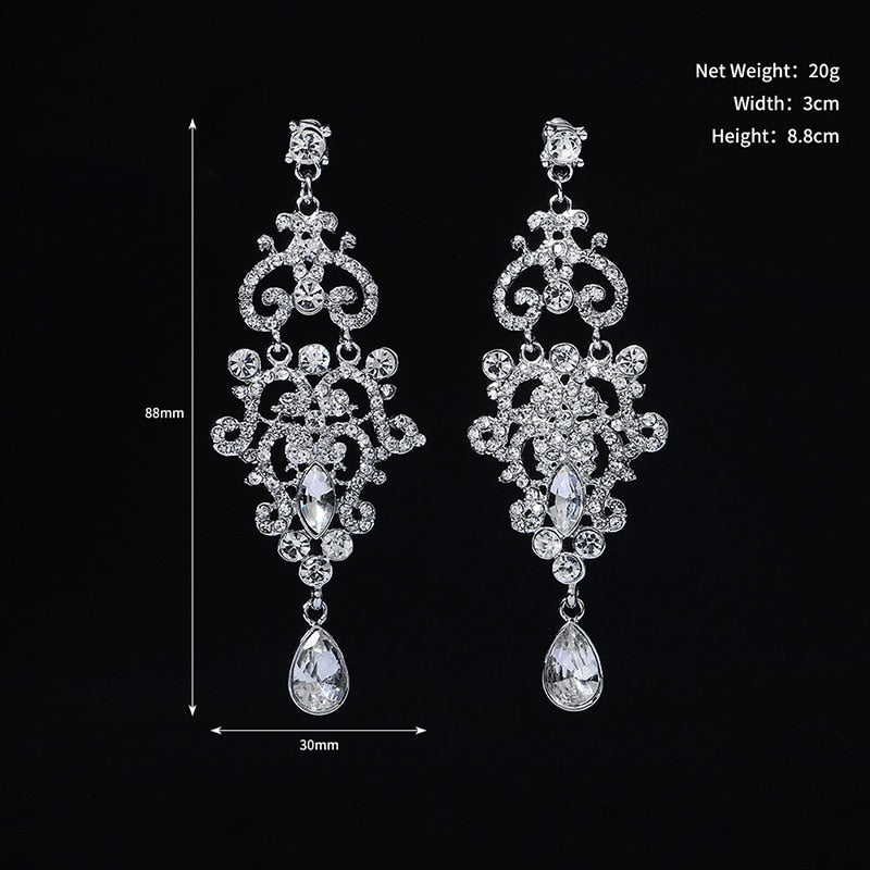 Miallo Fashion Austrian Crystal Alloy Bridal Long Earrings for Women Wedding Big Earrings for Bride Bridesmaids