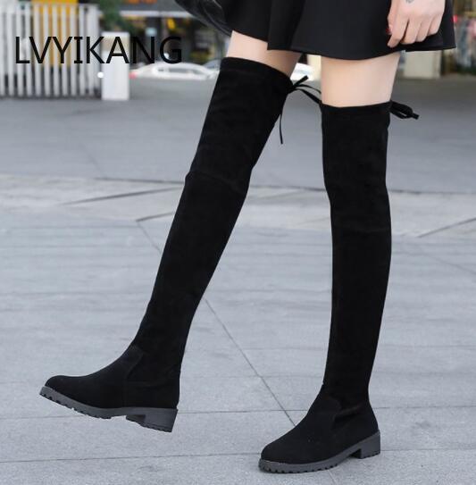 NAUSK Thigh High Boots Female Winter Boots Women Over The Knee Boots Flat Stretch Sexy Fashion Shoes 2018 Black Botas Mujer