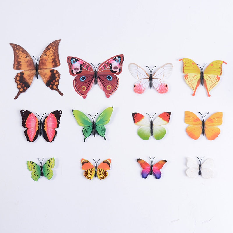 12Pcs DIY Lifelike 3D Multicolor Butterfly Magnet Fridge Magnet Wall Stickers Kids Baby Rooms Kitchen Home Decoration Free Glue