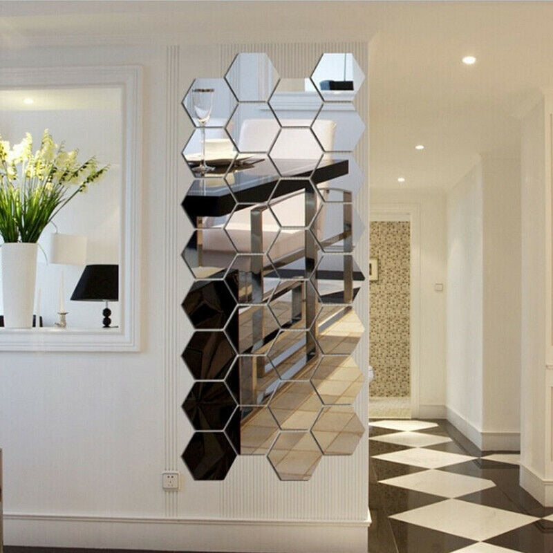 12pcs Hexagonal Stereo Mirror Wall Stickers Aisle Personality Living Room Background Wall Home Decoration Stickers
