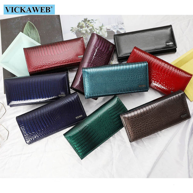 Free Gift Magnetic Hasp Wallet Women Genuine Leather Coin Purse Ladies Long Fashion Wallets Female Purses Card Hold Money Bag