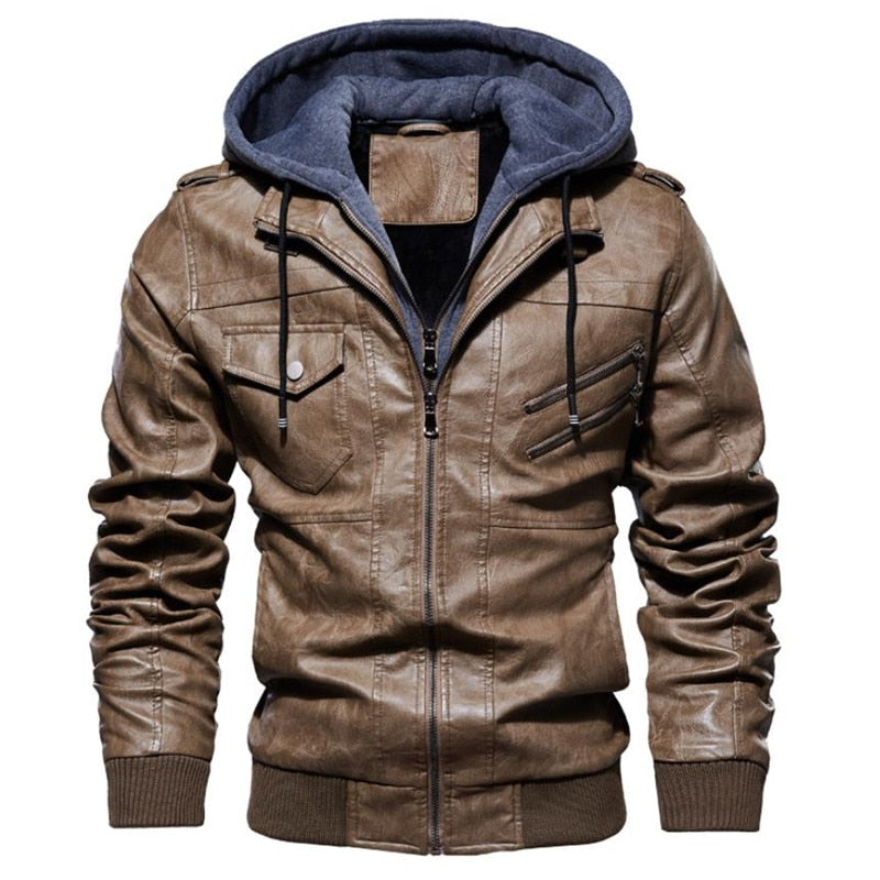 winter men&#39;s leather jacket motorcycle hooded jacket men&#39;s warm Casual PU leather coat Fleece men&#39;s Coats Brand clothing