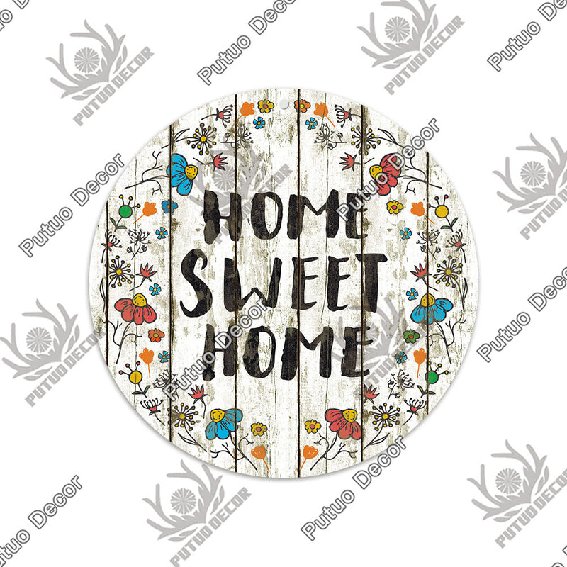 Putuo Decor Sweet Home Round Wooden Signs Home Wall Plaque Family Plaque Wood Gifts for Home Decor Living Room Door Decoration