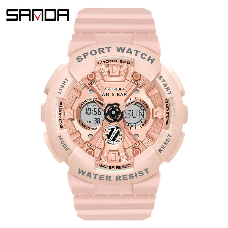 SANDA Women Men Watch Sports Dual Display 50M Waterproof Wrist Watch For Male Female Clock relogio feminino High Quality 2022