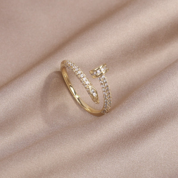 14K Real Gold Plating AAA Zircon Simple Geometric Ring Elegant Women&#39;s Daily Work Opening Adjustable Ring