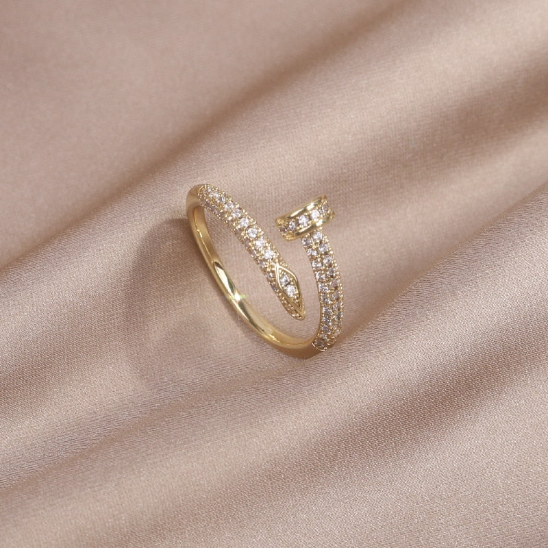 14K Real Gold Plating AAA Zircon Simple Geometric Ring Elegant Women&
