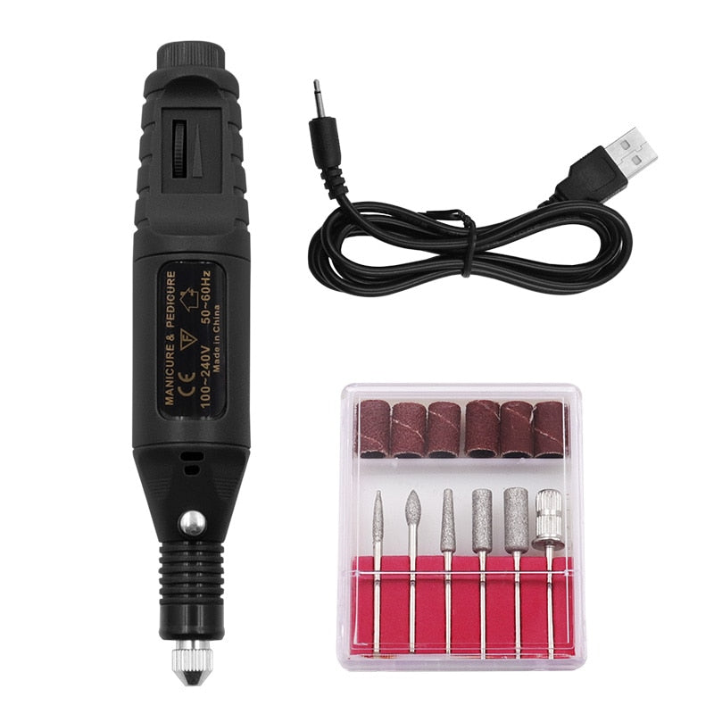 Nail Manicure USB Mini Electric Grinding Variable Speed Rotary Tool Kit Drill Bit Engraving Pen for Milling and Polishing Tools