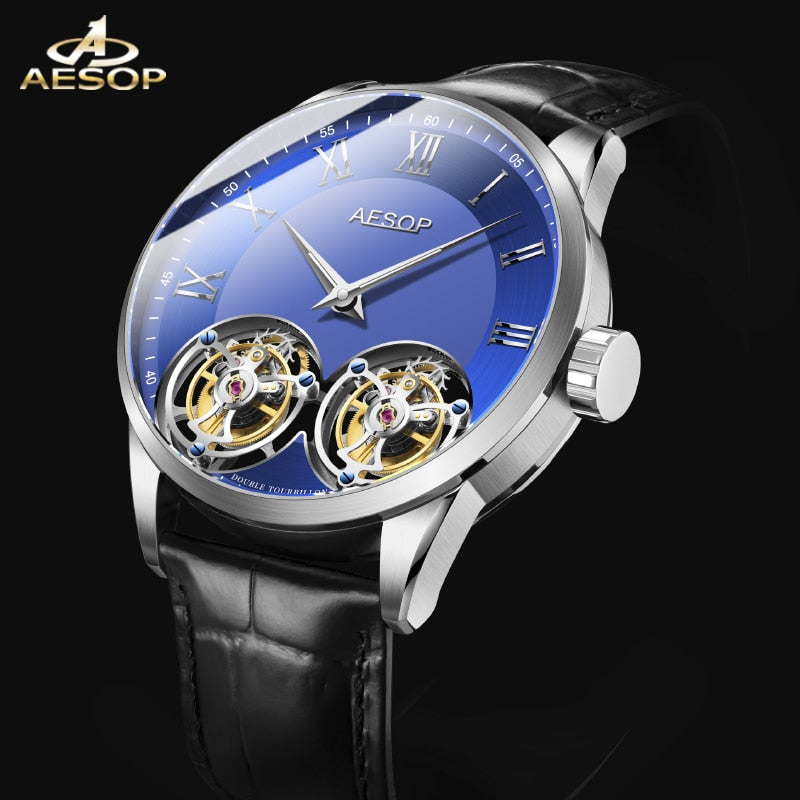 AESOP AAA++ Real Double Tourbillon Movement Men&#39;s Mechanical Watches Original Brand Men&#39;s Watch Luxury Sapphire Waterproof Clock