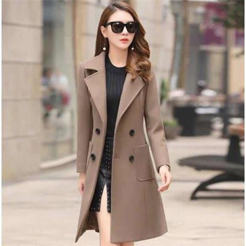 Woolen Coat Women Turn-Down Collar Double Breasted Coats Women 2021 Autumn Korean Slim Khaki Black Woolen Jacket Female LD1423