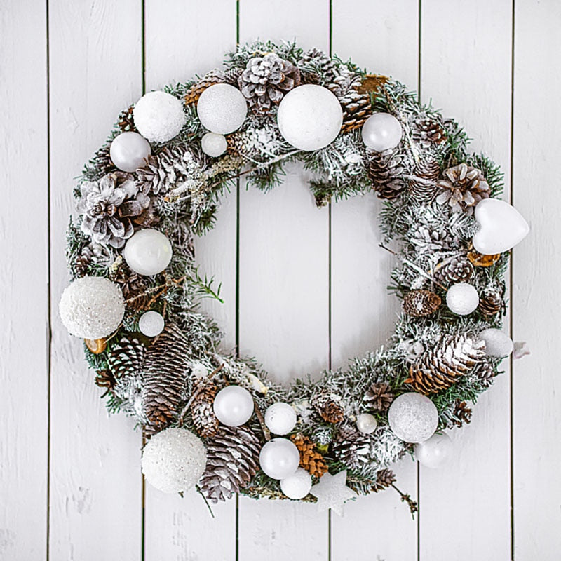 White Garland Wicker Round Design Christmas Tree Rattan Wreath Ornament Vine Ring Decoration Home Party Hanging Flower Craft