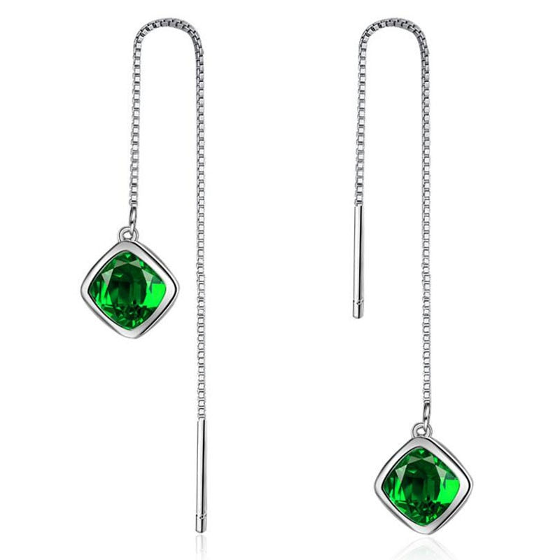 Elegant Geometry Emerald Ear drops Ruby Silver 925 Jewelry Simple Gemstones Earrings for Women Accessory Wholesale