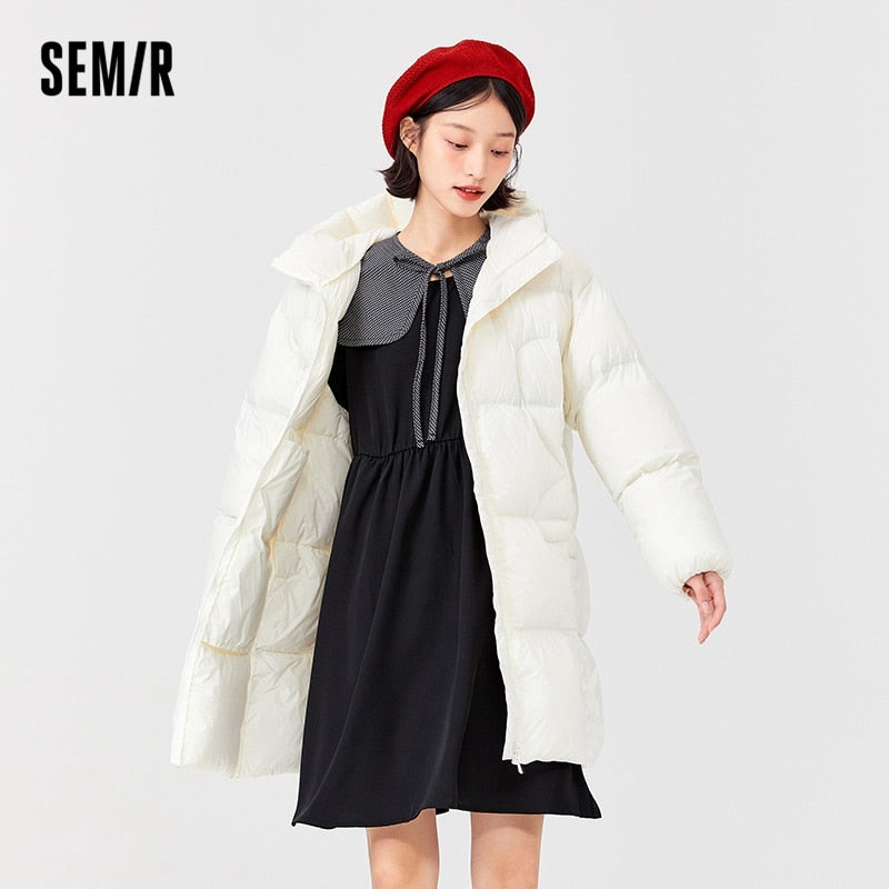 SEMIR Lightweight Down Jacket Women Mid-Length Coat Light Weight Down Winter New 90 Velvet Winter Thick