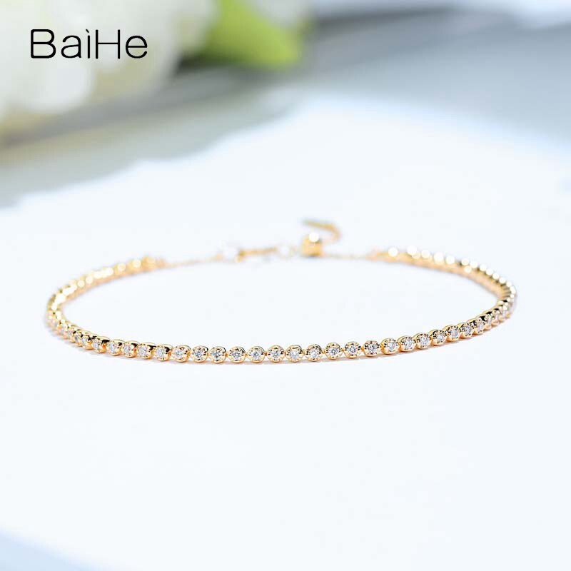 BAIHE Solid 18K Yellow Gold 0.39ct H/SI Natural Diamond Luxury Bracelet Women Men Fine Jewelry ダイヤモンドブレスレット Diamantarmreif