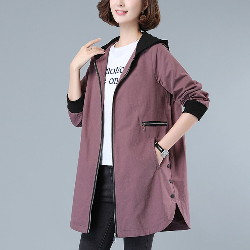 2022 New Autumn Women Jacket Casual Basic Coat Pocket Zipper Jackets Long Sleeve Female Windbreaker Loose Hooded Outwear