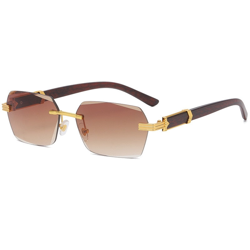 HBK Blue MIRROR Frameless Gold Metal Ladies Sunglasses Men Rimless Brown Sun Glasses For Women Fashion Shades Cutting Eyeglass