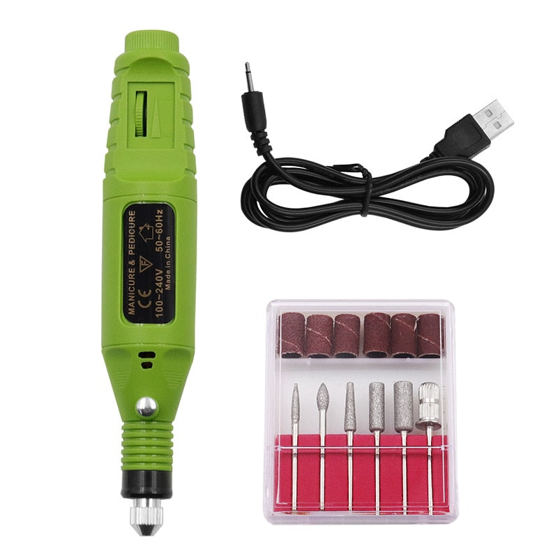 Nail Manicure USB Mini Electric Grinding Variable Speed Rotary Tool Kit Drill Bit Engraving Pen for Milling and Polishing Tools