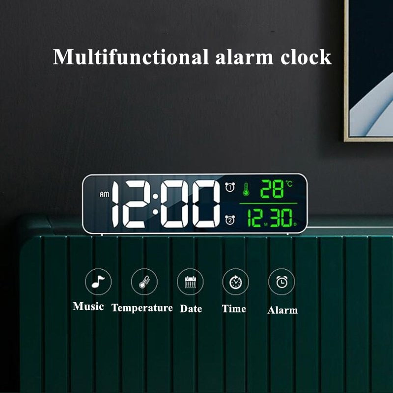 LED Digital Alarm Clock Snooze Temperature Date Display USB Desktop Strip Mirror LED Clocks for Living Room Decoration