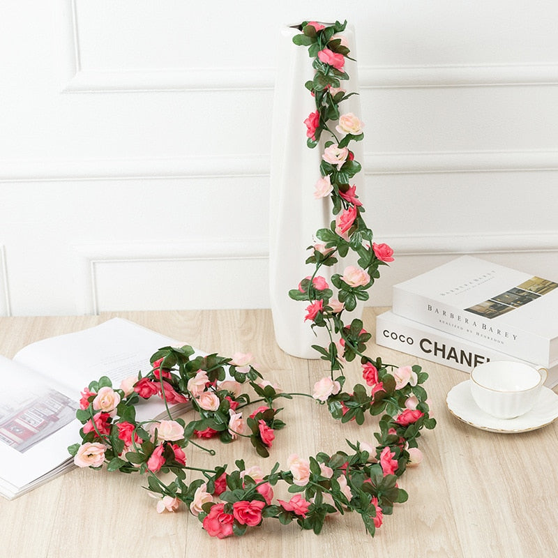 250CM Rose Artificial Flowers Christmas Garland for Wedding Home Room Decoration Spring Autumn Garden Arch DIY Fake Plant Vine