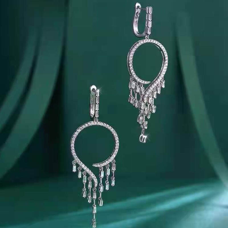 Luxury Drop Earrings For Women Trendy Plant Anniversary Fine Jewelry Wedding Gift 18K-Gold Real Diamond