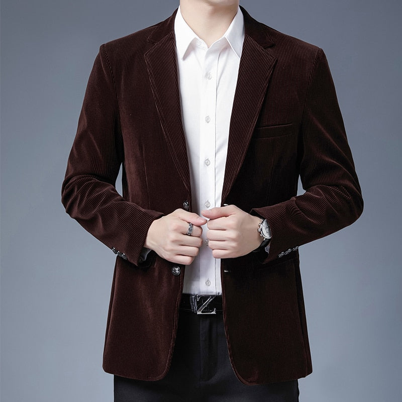 Spring and Autumn Men for Blazer Jacket Fashion Brand Designer Casual Classic Corduroy Elegant Party Stylish Suit Men&