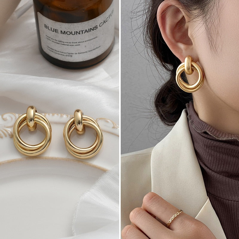 Geometric Metal Earrings for Women Jewelry Gift Irregular Circle Square Earrings Femme Cold Fashion Korean Women&