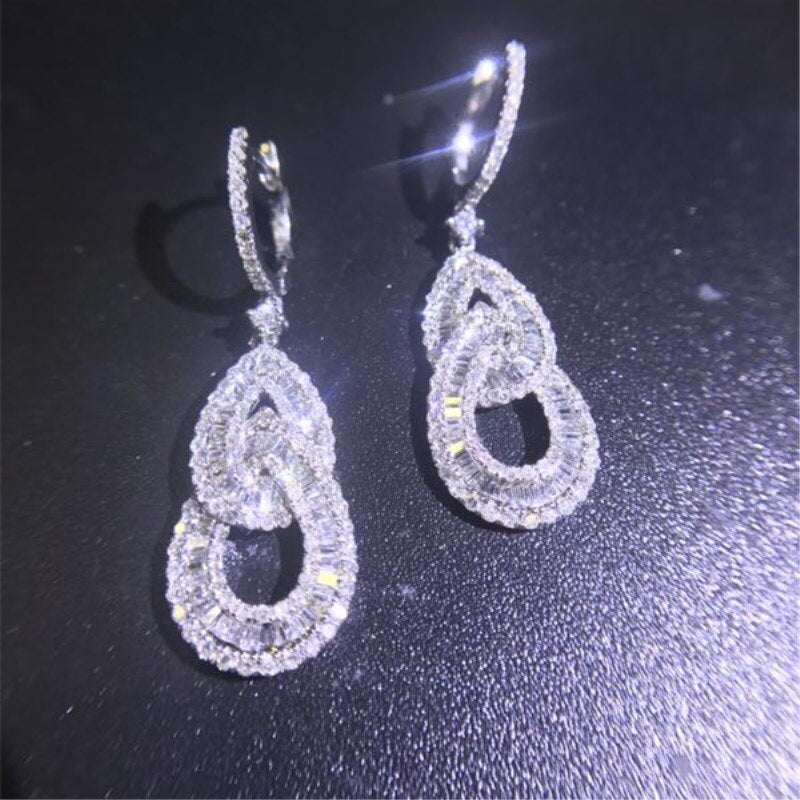 AEAW Luxury Diamond Drop Earrings Real 18k White Gold Natural 1.2cttw Halo Diamond Wedding Earrings For Women