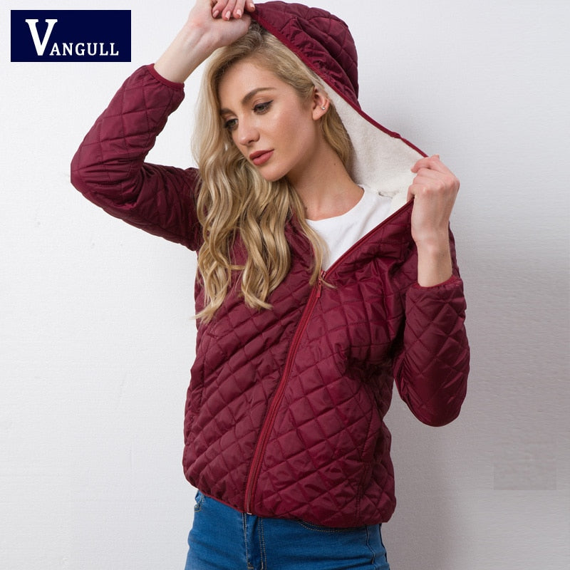 Vangull New Spring Autumn Women Hooded Fleece Basic Jackets Long Sleeve Female Winter Coats Short Zipper Casual Outerwear