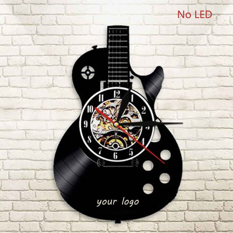 Vinyl Record LED Wall Clock Modern Design Music Theme Guitar Clock Wall Watch Home Decor Musical Instruments Gift For Music Love
