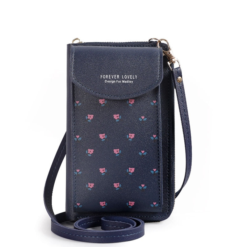 2022 Women Wallet Flower Print Leather Shoulder Straps Shoulder Bag Mobile Phone Big Card Holders Wallet Handbag Pockets Girls