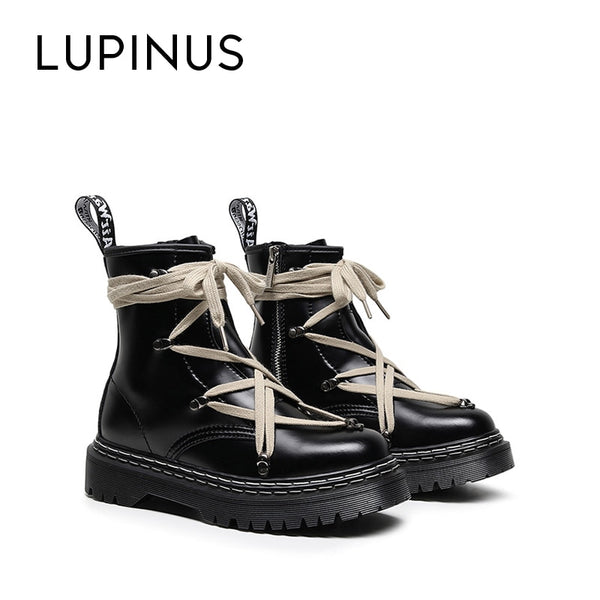 LUPINUS High Quality Genuine Leather Women&#39;s Ankle Boots Luxury Brand Design Platform Women Leather Boots Big Size Women Boots