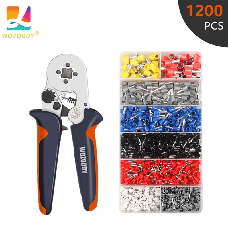 WOZOBUY Ferrule Crimping Tool Kit with Ferrules Insulated Wire Terminals, Ratchet Wire Crimper for Electrical Wire Connectors