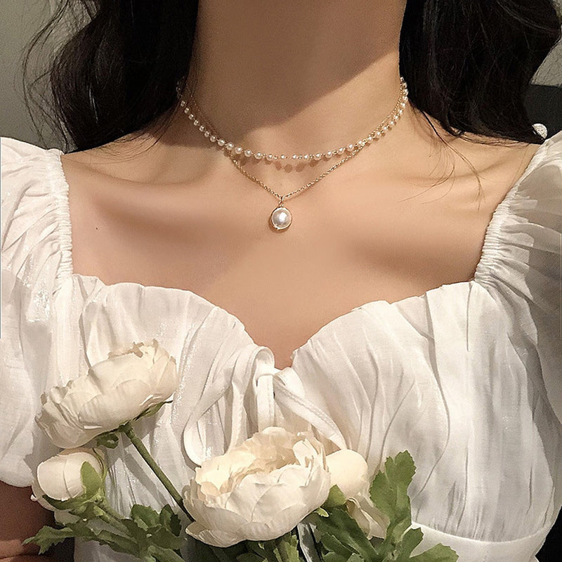 SUMENG 2022 New Beads Neck Chain Kpop Pearl Choker Necklace Gold Color Goth Chocker Jewelry On The Neck Pendant Collar For Women