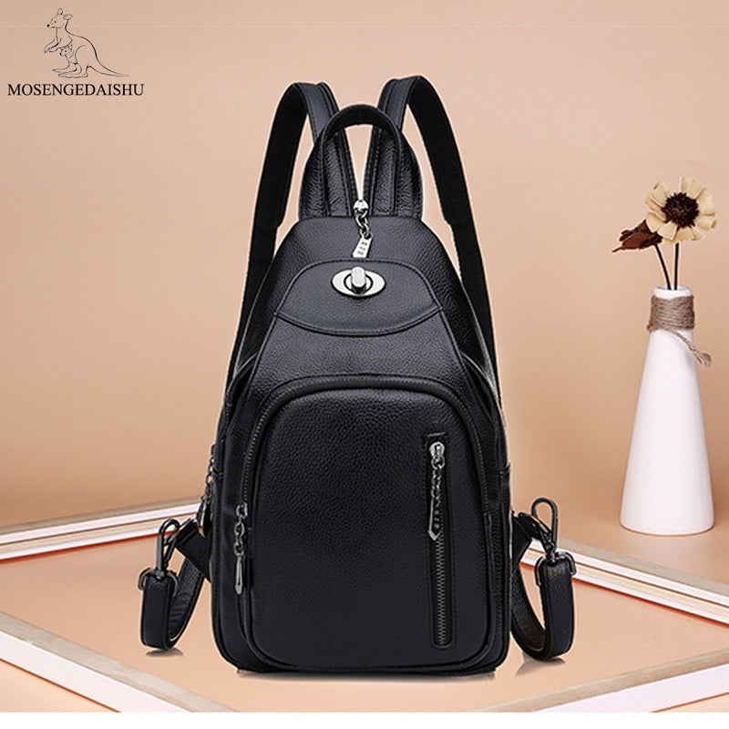 Famous Brand Women Leather Backpack Luxury Designer Female Shoulder Bag High Quality Simple Travel Bag Ladies Fashion Chest Bags