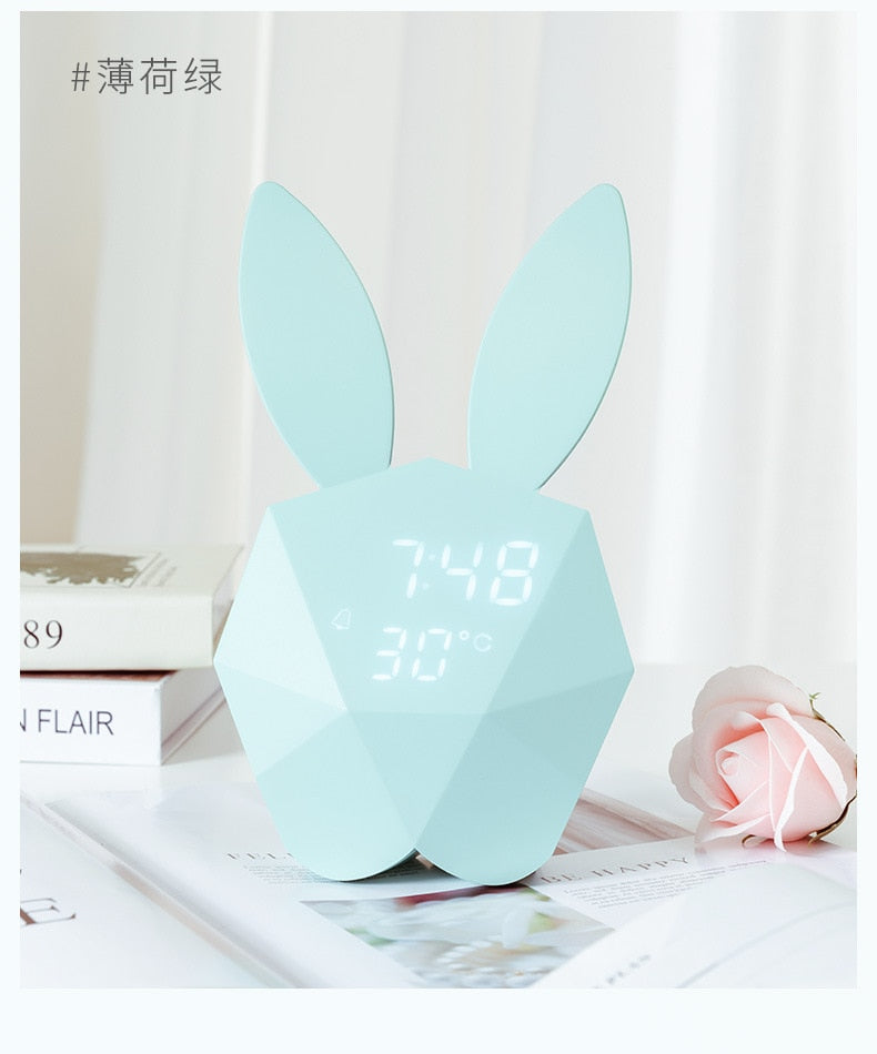 Music Led Digital Alarm Clock Temperature Creativity Charging Night Lights for Kids Rooms Smart Desktop Ornaments Cute Cartoon B