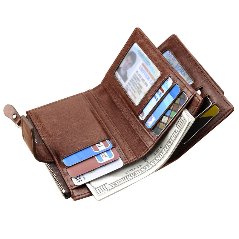 PU Leather Wallet For Men Vertical Short Zipper Coin Purse Business credit card ID Holder cover money bag Wallets RFID