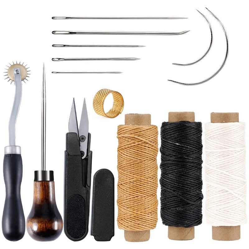 LMDZ Professional Leather Craft Tools Kit Leather Hand Sewing Repair Kit Stitching Punch Carving Work Groover Set DIY Tool Set