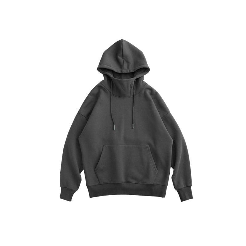 INFLATION Blank Thick Fleece Hoodies Men Winter Warm High Collar Oversized Hoodies Unisex Hooded Sweatshirts