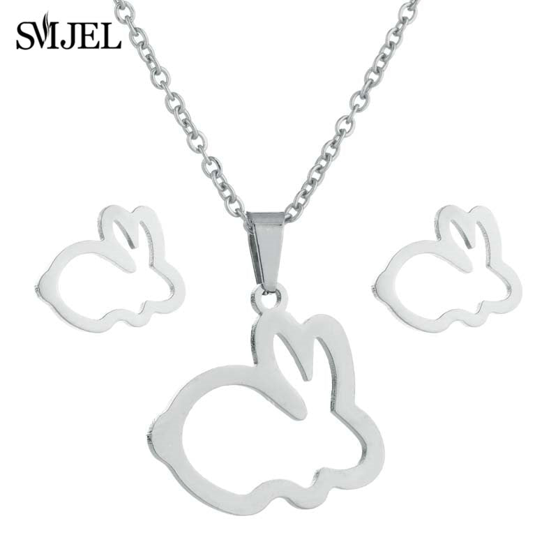 SMJEL Stainless Steel Necklaces for Women Jewelry Mini Animal Rabbit Necklace Heart Beat Dog Paw Print Collier Femme Wholesale