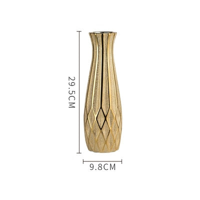 30CM Luxury Europe Gold Ceramic Vase Home Decor Creative Design Porcelain Decorative Flower Vase For Wedding Decoration