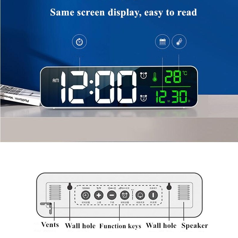 LED Digital Alarm Clock Snooze Temperature Date Display USB Desktop Strip Mirror LED Clocks for Living Room Decoration