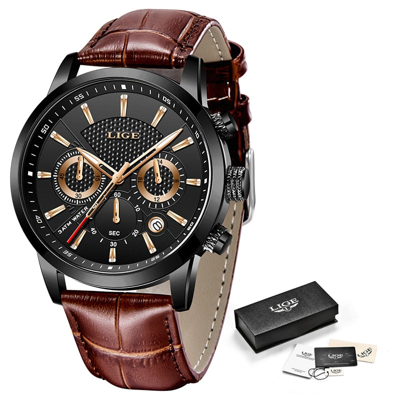 Watches Mens 2022 LIGE Top Brand Luxury Casual Leather Quartz Men&