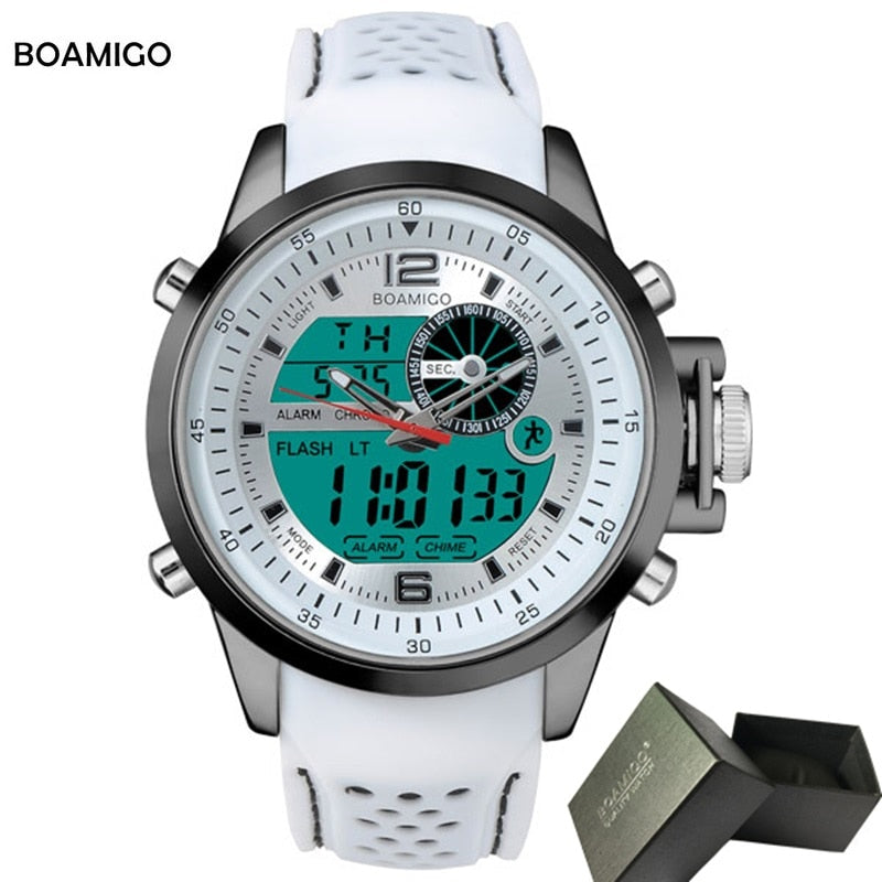 BOAMIGO Luminous LED Digital Watch Military Chronograph Quartz Waterproof Analog Men Sport Watch Rubber Strap Alarm Watches 2021