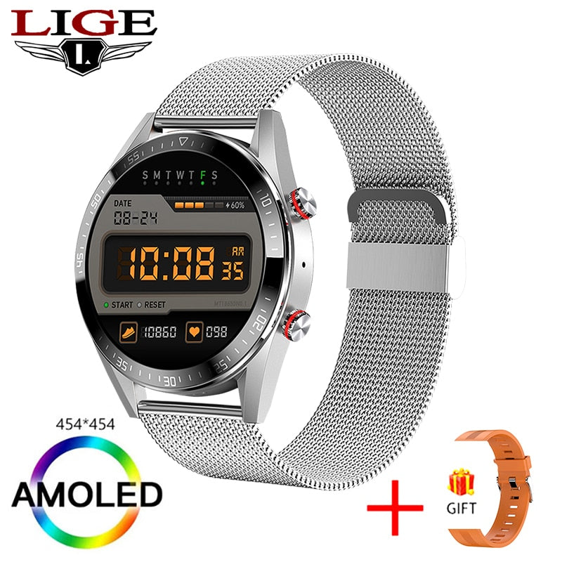 LIGE New 454*454 Screen Smart Watch Always Display The Time Bluetooth Call Local Music Smartwatch For Mens Android TWS Earphones