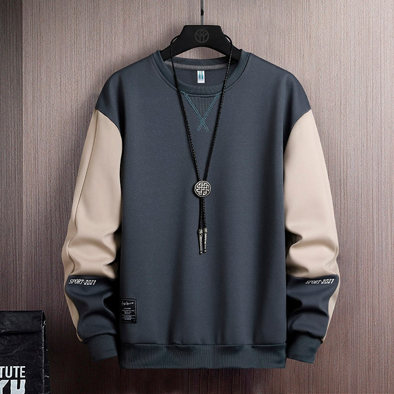 2023 Solid Color Black White Patchwork Sweatshirt Men&