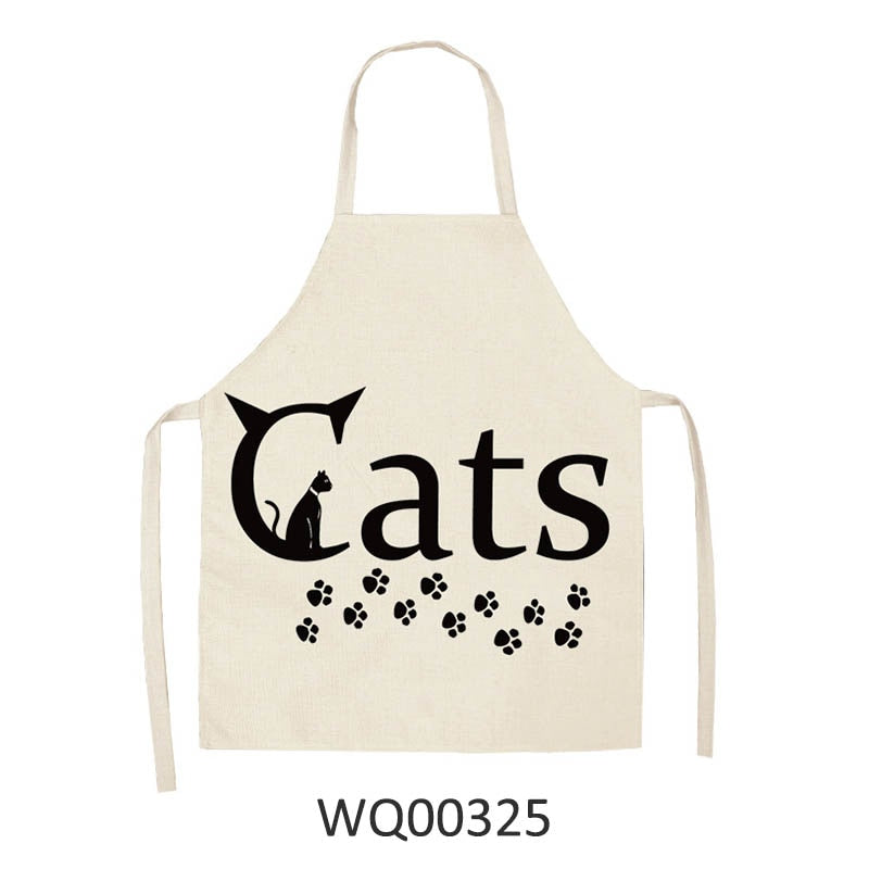 Kitchen Apron Home Cleaning Tools Cotton Linen Waterproof 68x55cm Sleeveless Waist Bib Easy Cleaning Cute Cartoon Cat Printed