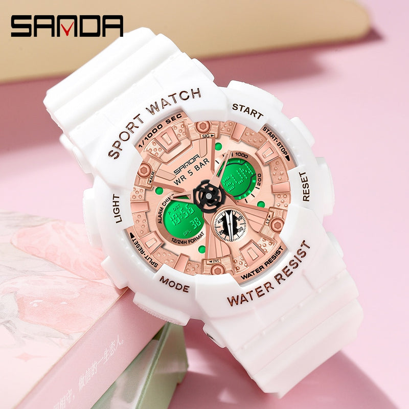 SANDA Women Men Watch Sports Dual Display 50M Waterproof Wrist Watch For Male Female Clock relogio feminino High Quality 2022