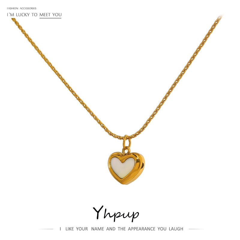 Yhpup Cute Heart Natural Shell Pendant Necklace 18 K Plated Stainless Steel Collar Necklace Gift Jewelry бижутерия для женщин