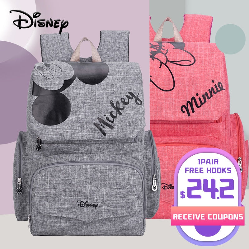 Disney 1Pair Free Hooks Mickey Baby Diaper Bags Bolso Maternal Stroller Bag Nappy Backpack Maternity Bag Maternal Backpack Mommy