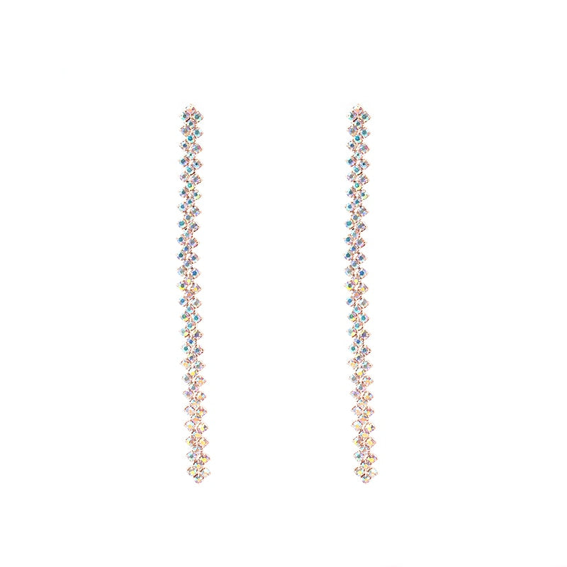 17cm Long Rhinestones Crystal Dangle Earrings Women Fashion Drop Earrings Jewelry Silver Color Double Tail Tassel Accessories