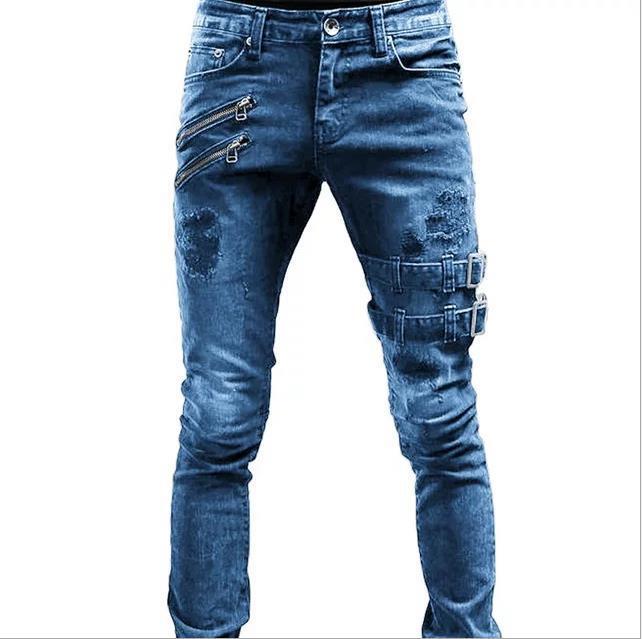 Men High Waist Fashion Jean Spring Summer Boyfriend Motorcycle Street Wear Skinny Casual Denim Pants Jeans Straight Trousers